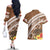 Kingdom Of Tonga Emancipation Day Couples Matching Off The Shoulder Long Sleeve Dress and Hawaiian Shirt Tongan Ngatu With Kumete Brown