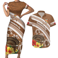 Kingdom Of Tonga Emancipation Day Couples Matching Short Sleeve Bodycon Dress and Hawaiian Shirt Tongan Ngatu With Kumete Brown