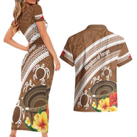 Kingdom Of Tonga Emancipation Day Couples Matching Short Sleeve Bodycon Dress and Hawaiian Shirt Tongan Ngatu With Kumete Brown