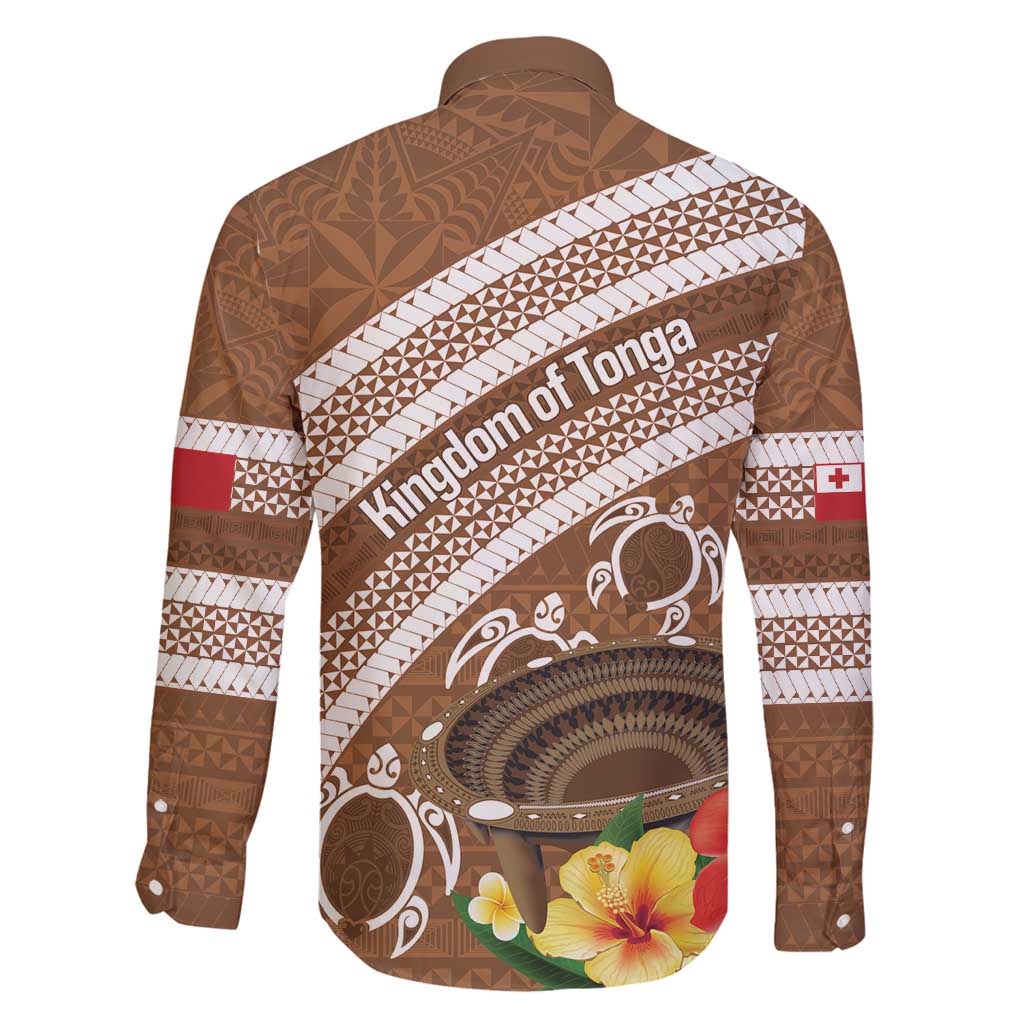 Kingdom Of Tonga Emancipation Day Family Matching Long Sleeve Bodycon Dress and Hawaiian Shirt Tongan Ngatu With Kumete Brown