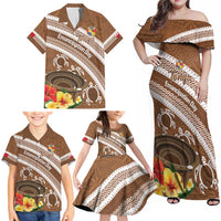 Kingdom Of Tonga Emancipation Day Family Matching Off Shoulder Maxi Dress and Hawaiian Shirt Tongan Ngatu With Kumete Brown