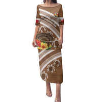 Kingdom Of Tonga Emancipation Day Family Matching Puletasi and Hawaiian Shirt Tongan Ngatu With Kumete Brown