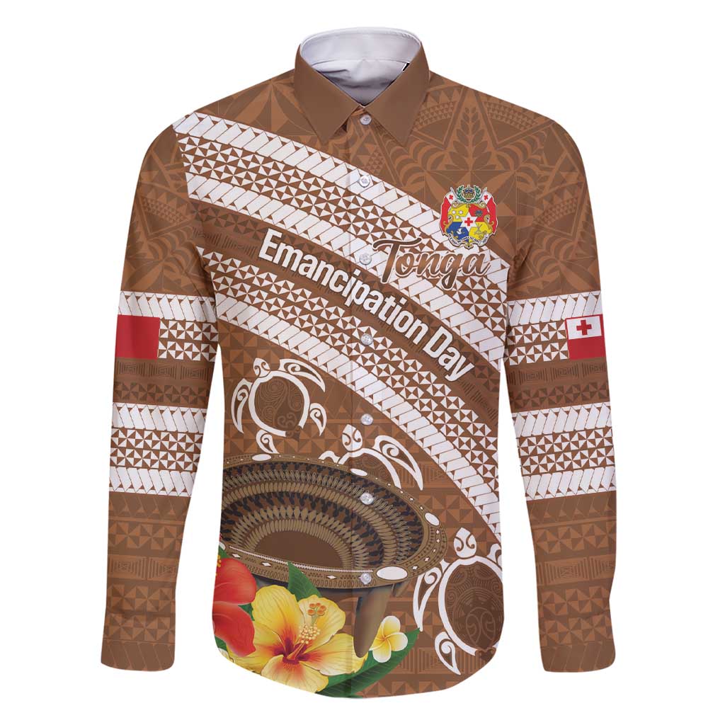 Kingdom Of Tonga Emancipation Day Family Matching Short Sleeve Bodycon Dress and Hawaiian Shirt Tongan Ngatu With Kumete Brown