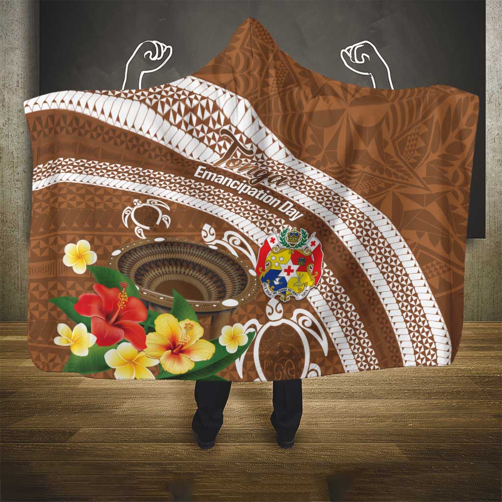 Kingdom Of Tonga Emancipation Day Hooded Blanket Tongan Ngatu With Kumete Brown