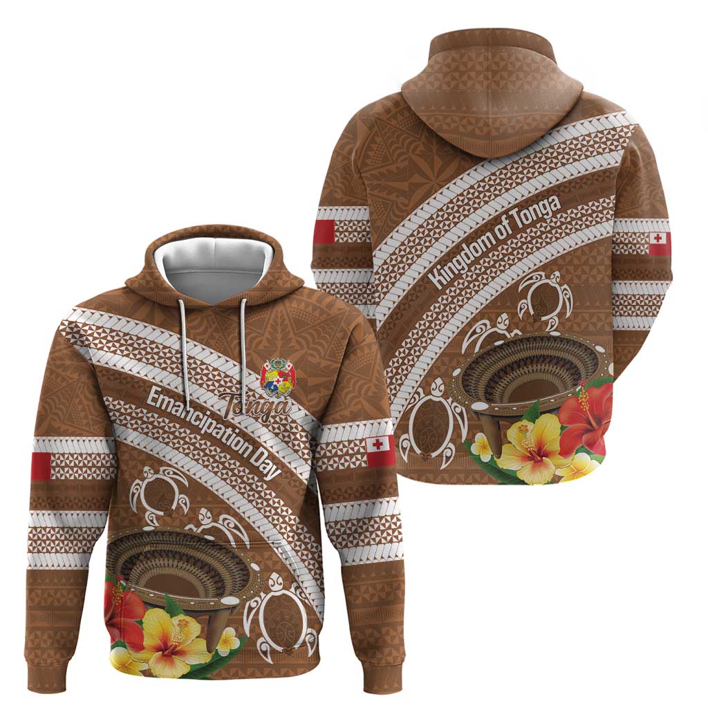 Kingdom Of Tonga Emancipation Day Hoodie Tongan Ngatu With Kumete Brown