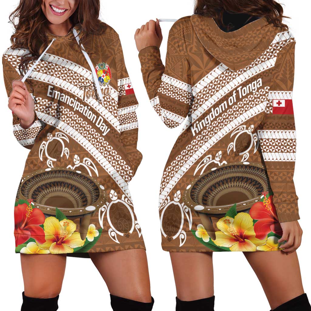 Kingdom Of Tonga Emancipation Day Hoodie Dress Tongan Ngatu With Kumete Brown