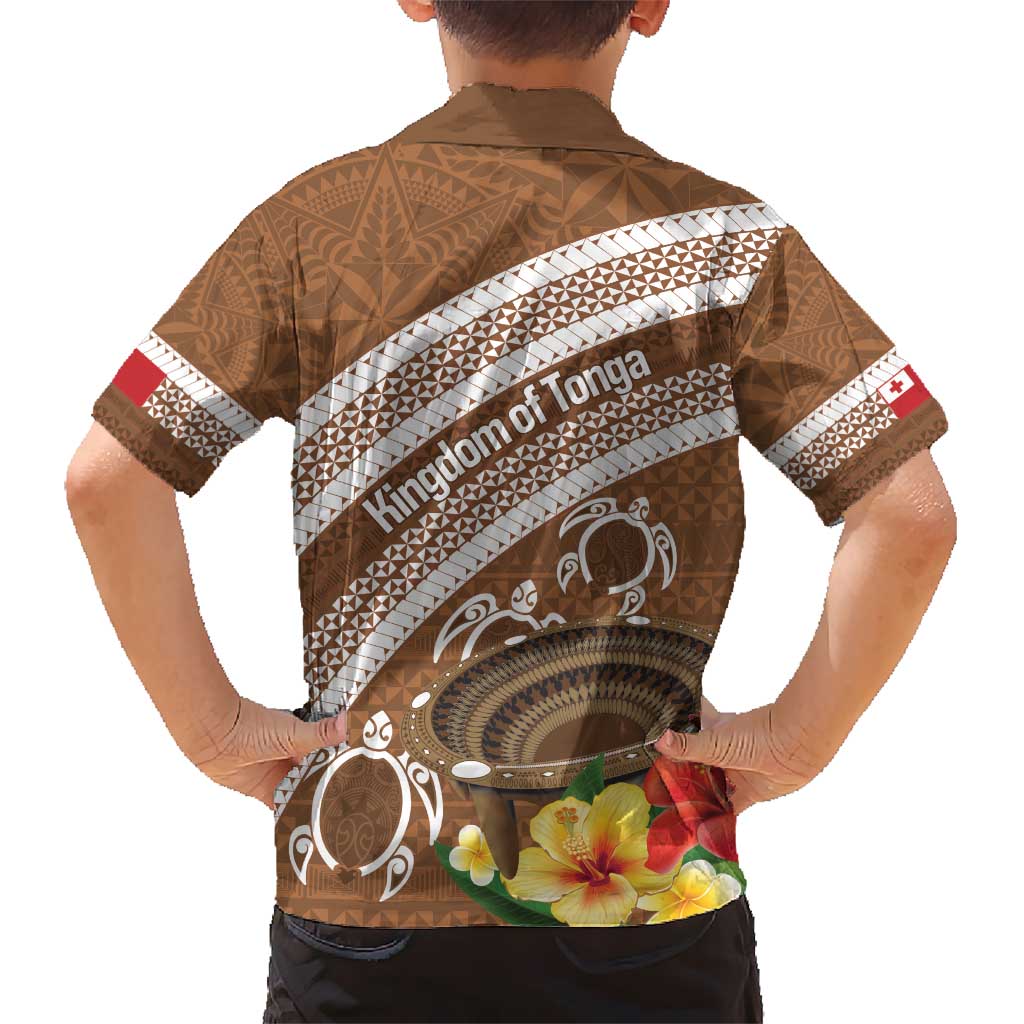 Kingdom Of Tonga Emancipation Day Kid Hawaiian Shirt Tongan Ngatu With Kumete Brown