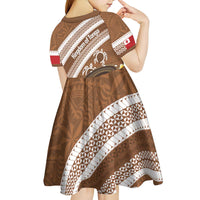 Kingdom Of Tonga Emancipation Day Kid Short Sleeve Dress Tongan Ngatu With Kumete Brown