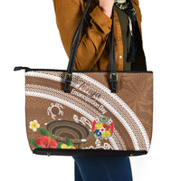 Kingdom Of Tonga Emancipation Day Leather Tote Bag Tongan Ngatu With Kumete Brown