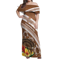 Kingdom Of Tonga Emancipation Day Off Shoulder Maxi Dress Tongan Ngatu With Kumete Brown