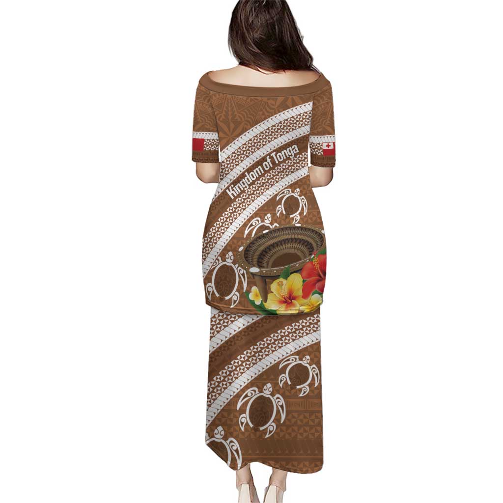 Kingdom Of Tonga Emancipation Day Puletasi Tongan Ngatu With Kumete Brown