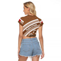 Kingdom Of Tonga Emancipation Day Raglan Cropped T Shirt Tongan Ngatu With Kumete Brown