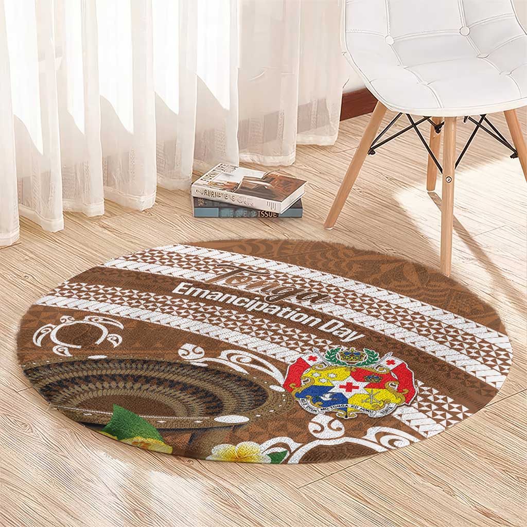 Kingdom Of Tonga Emancipation Day Round Carpet Tongan Ngatu With Kumete Brown
