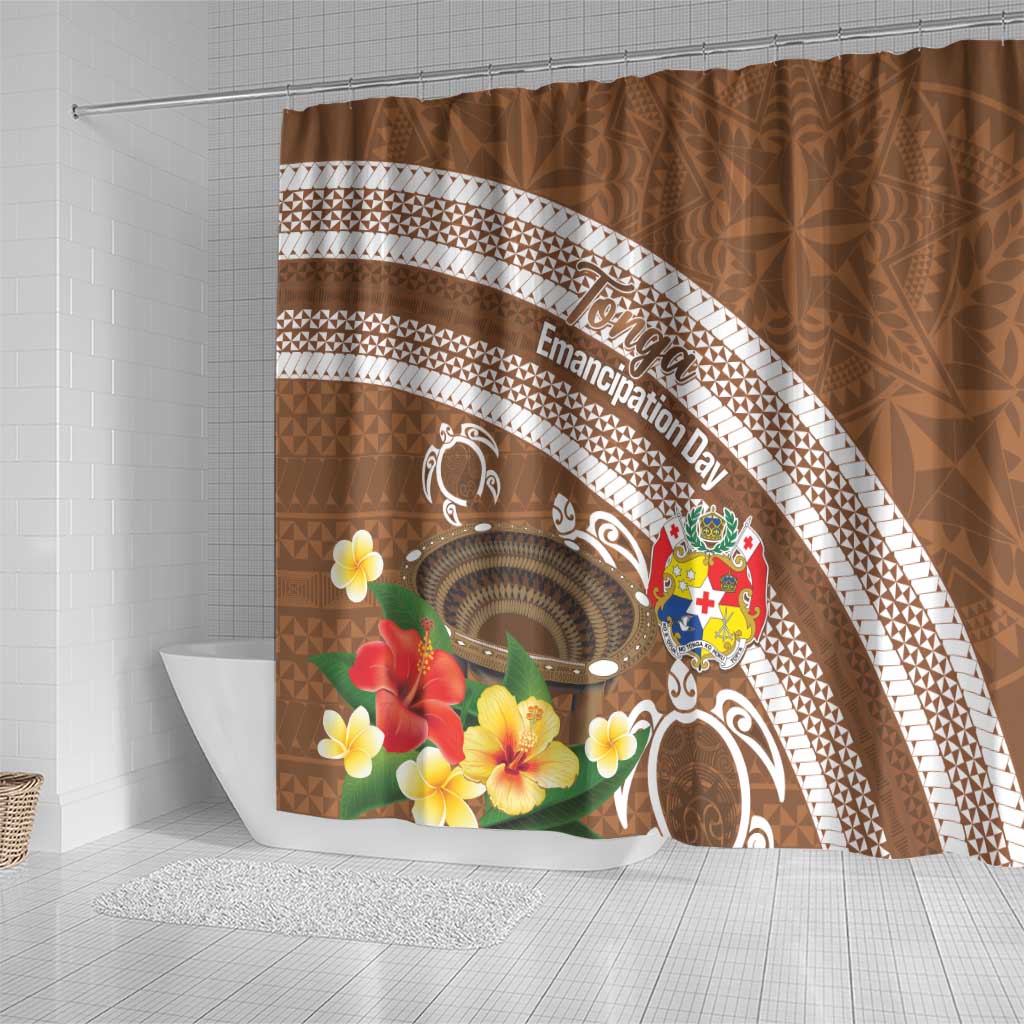 Kingdom Of Tonga Emancipation Day Shower Curtain Tongan Ngatu With Kumete Brown