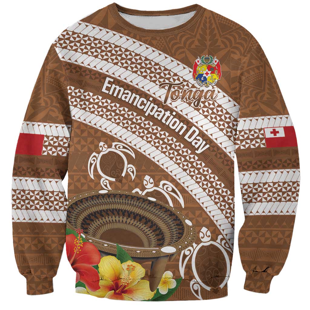 Kingdom Of Tonga Emancipation Day Sweatshirt Tongan Ngatu With Kumete Brown