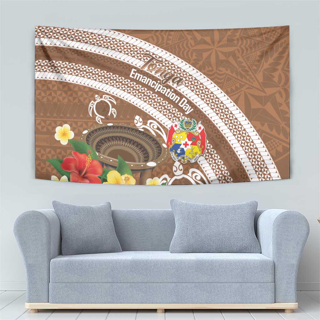 Kingdom Of Tonga Emancipation Day Tapestry Tongan Ngatu With Kumete Brown