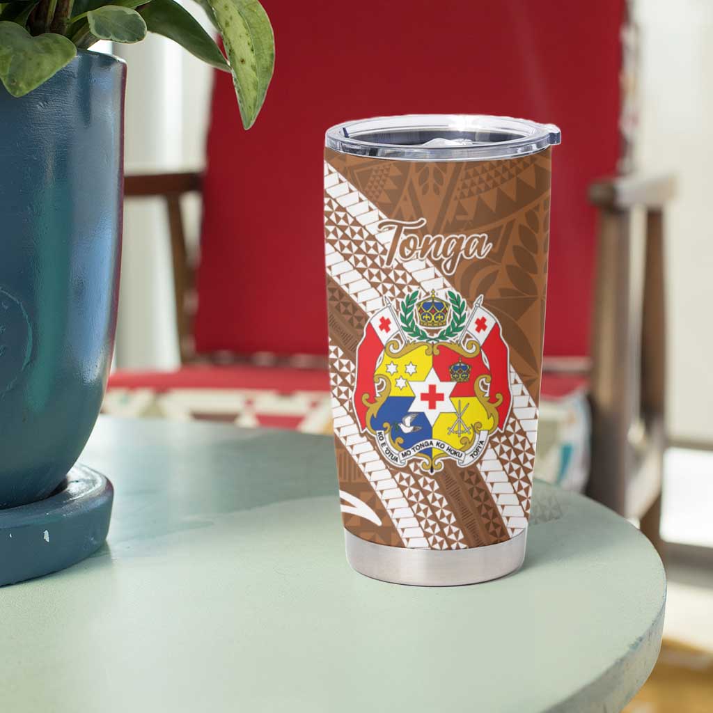 Kingdom Of Tonga Emancipation Day Tumbler Cup Tongan Ngatu With Kumete Brown
