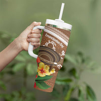 Kingdom Of Tonga Emancipation Day Tumbler With Handle Tongan Ngatu With Kumete Brown