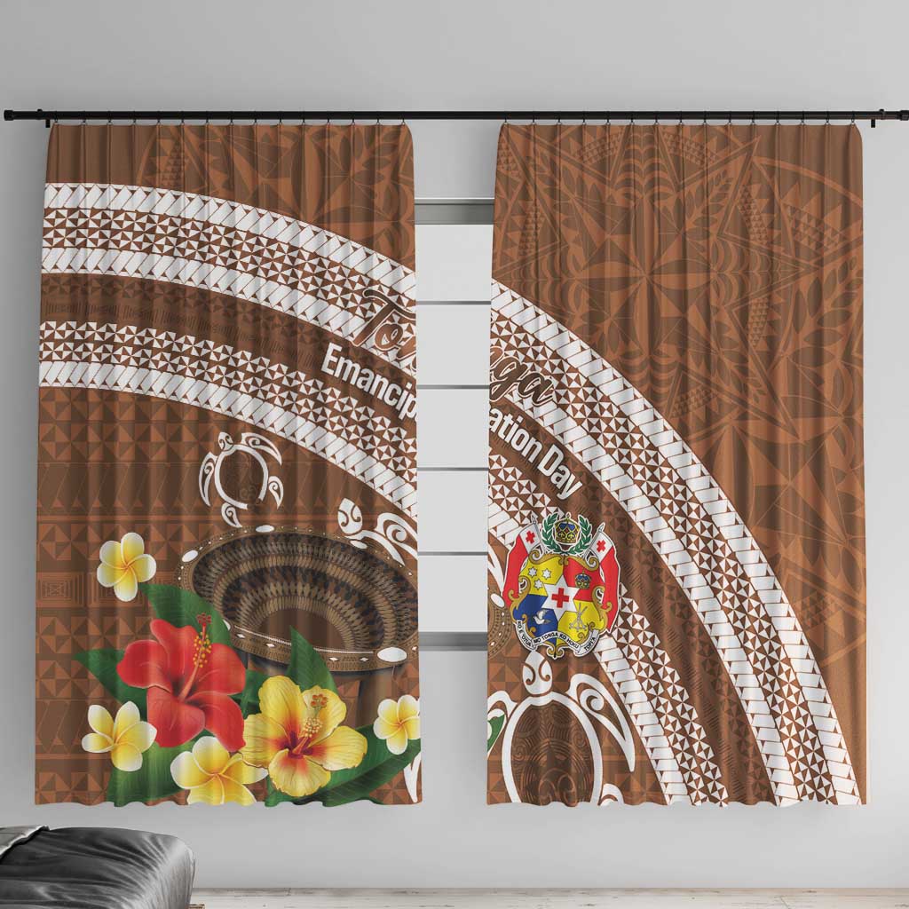 Kingdom Of Tonga Emancipation Day Window Curtain Tongan Ngatu With Kumete Brown