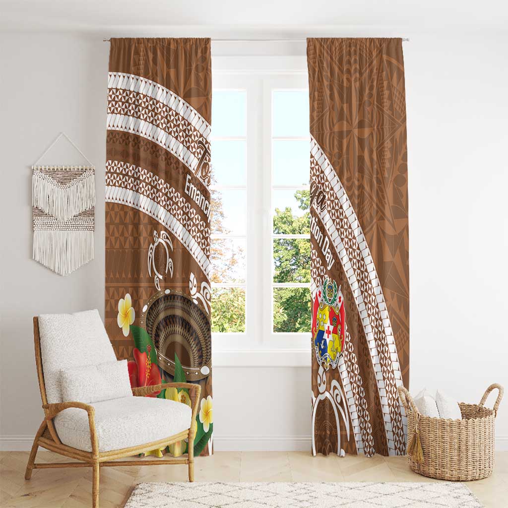 Kingdom Of Tonga Emancipation Day Window Curtain Tongan Ngatu With Kumete Brown