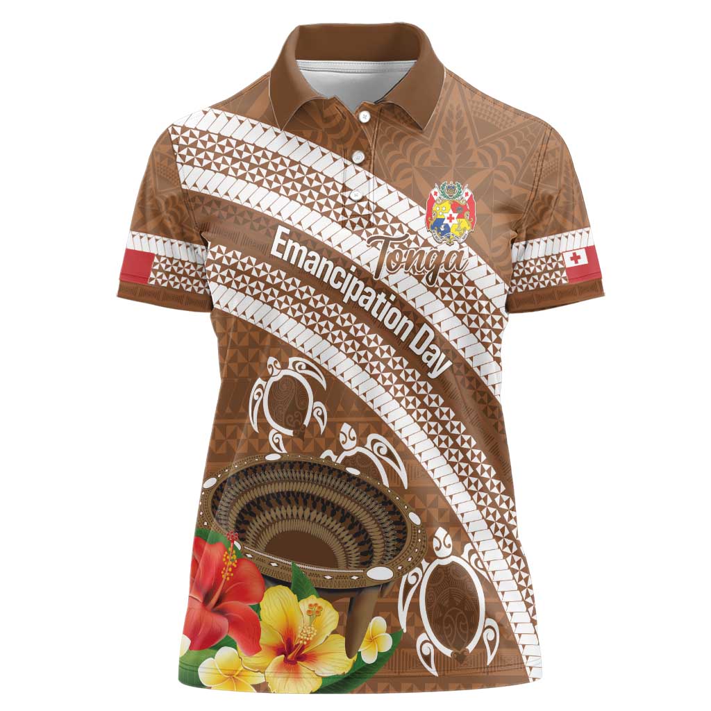 Kingdom Of Tonga Emancipation Day Women Polo Shirt Tongan Ngatu With Kumete Brown