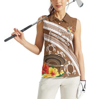 Kingdom Of Tonga Emancipation Day Women Sleeveless Polo Shirt Tongan Ngatu With Kumete Brown