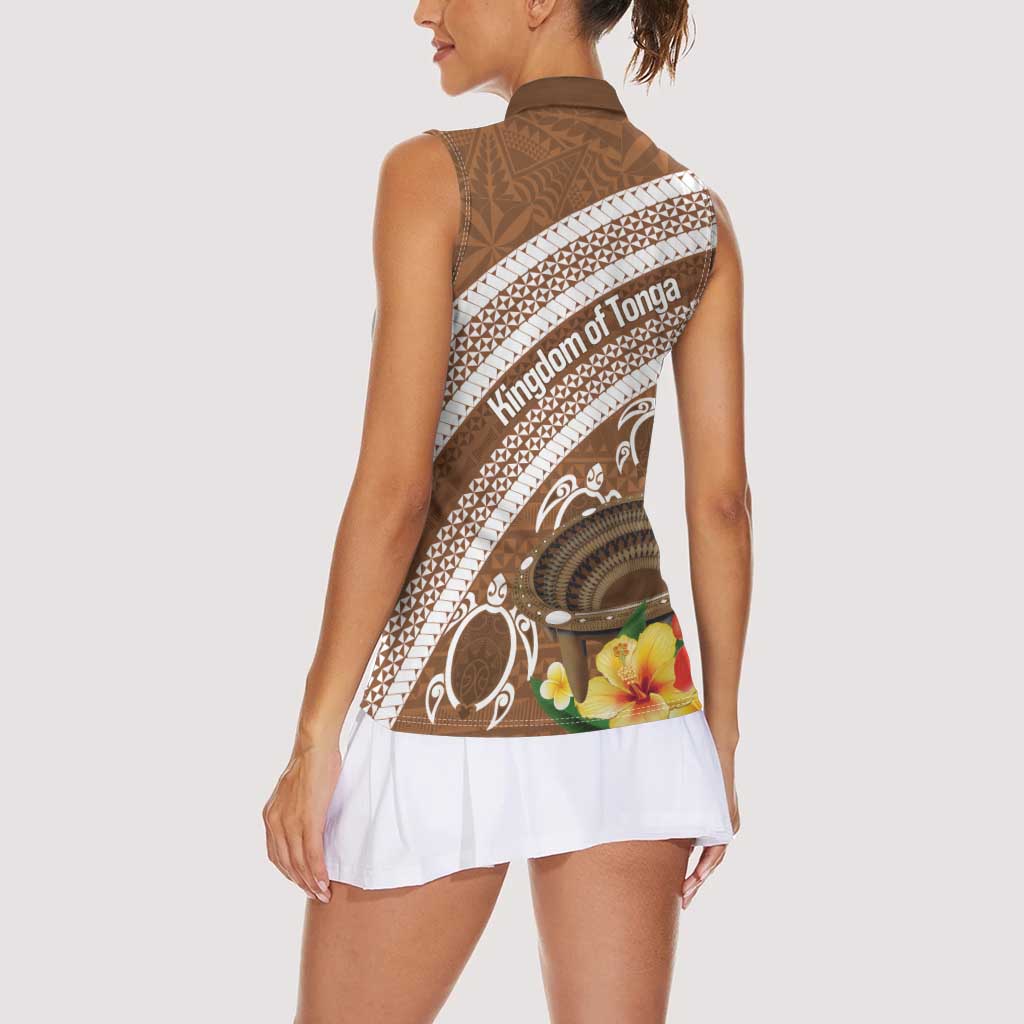 Kingdom Of Tonga Emancipation Day Women Sleeveless Polo Shirt Tongan Ngatu With Kumete Brown