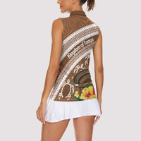 Kingdom Of Tonga Emancipation Day Women Sleeveless Polo Shirt Tongan Ngatu With Kumete Brown