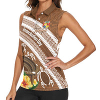 Kingdom Of Tonga Emancipation Day Women Sleeveless Polo Shirt Tongan Ngatu With Kumete Brown