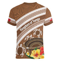 Kingdom Of Tonga Emancipation Day Women V-Neck T-Shirt Tongan Ngatu With Kumete Brown