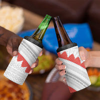 Tonga White Sunday 4 in 1 Can Cooler Tumbler Heilala Flowers Tongan Ngatu Pattern