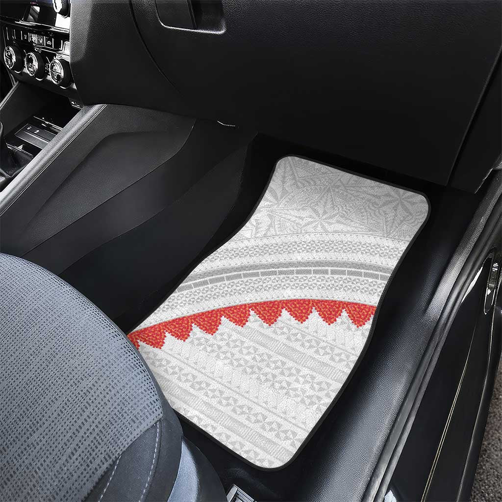Tonga White Sunday Car Mats Heilala Flowers Tongan Ngatu Pattern
