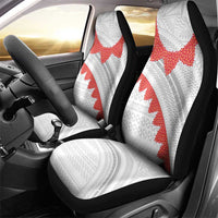 Tonga White Sunday Car Seat Cover Heilala Flowers Tongan Ngatu Pattern