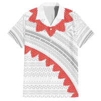 Tonga White Sunday Family Matching Long Sleeve Bodycon Dress and Hawaiian Shirt Heilala Flowers Tongan Ngatu Pattern