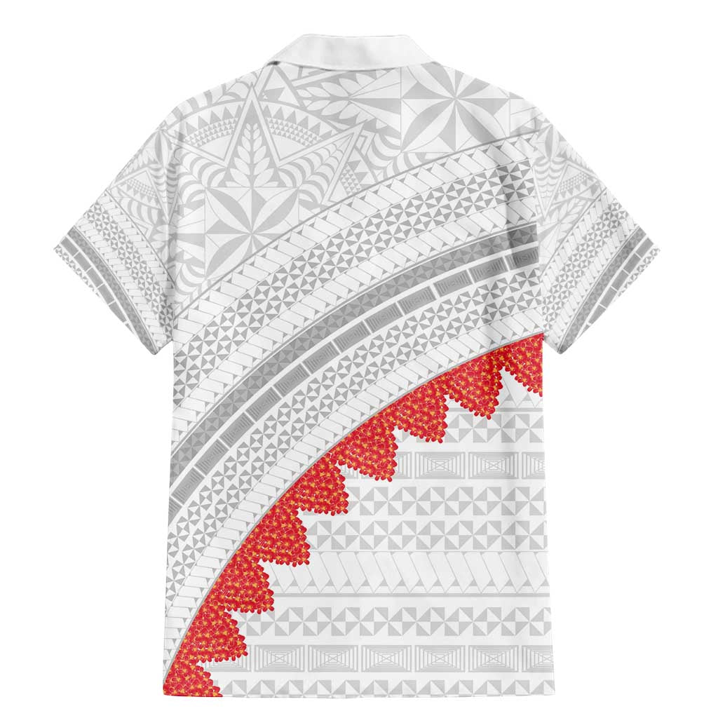 Tonga White Sunday Family Matching Mermaid Dress and Hawaiian Shirt Heilala Flowers Tongan Ngatu Pattern