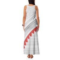 Tonga White Sunday Family Matching Tank Maxi Dress and Hawaiian Shirt Heilala Flowers Tongan Ngatu Pattern