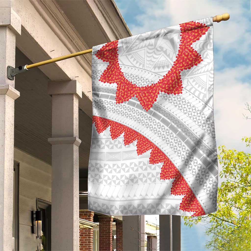Tonga White Sunday Garden Flag Heilala Flowers Tongan Ngatu Pattern