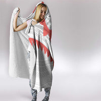 Tonga White Sunday Hooded Blanket Heilala Flowers Tongan Ngatu Pattern