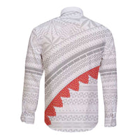 Tonga White Sunday Long Sleeve Button Shirt Heilala Flowers Tongan Ngatu Pattern