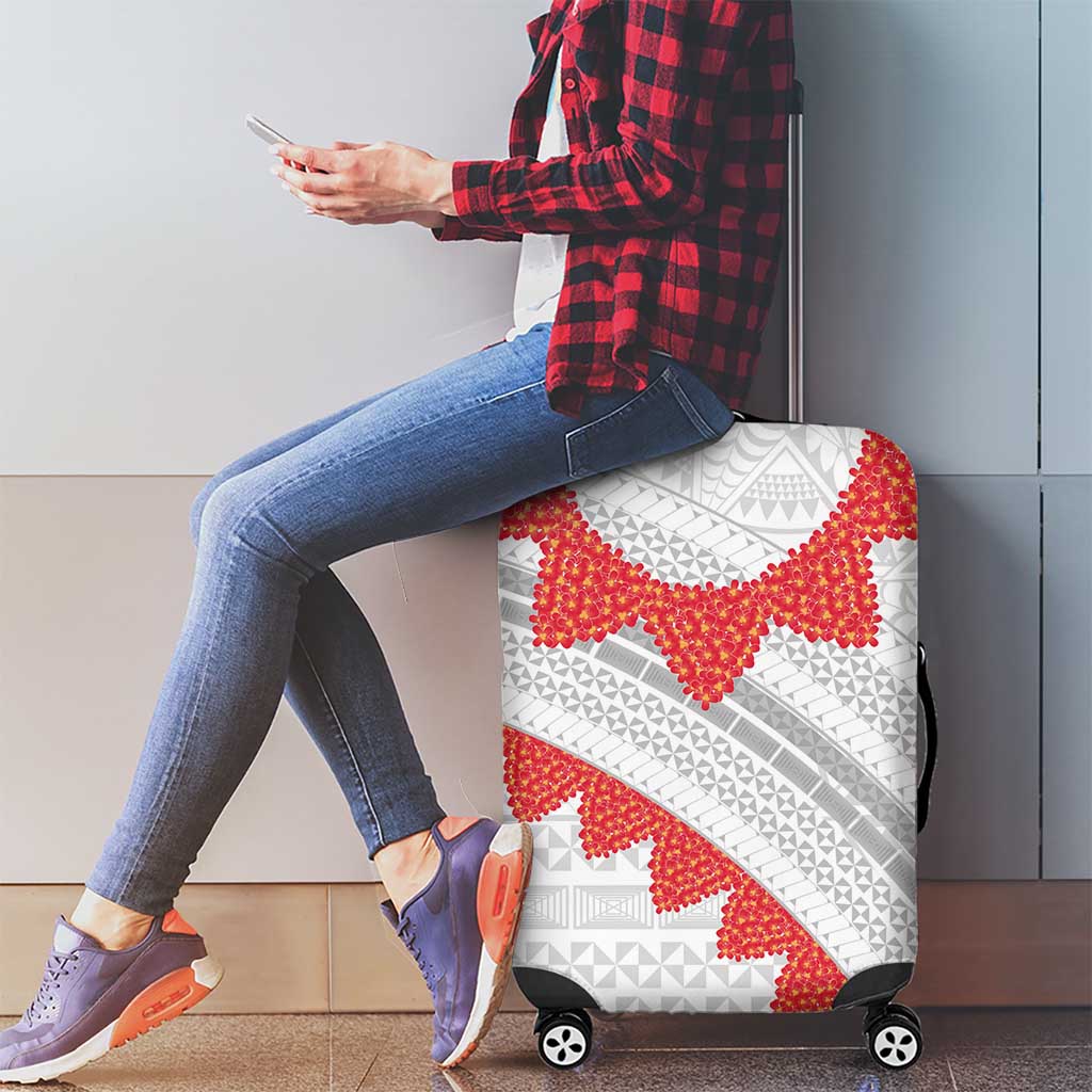 Tonga White Sunday Luggage Cover Heilala Flowers Tongan Ngatu Pattern