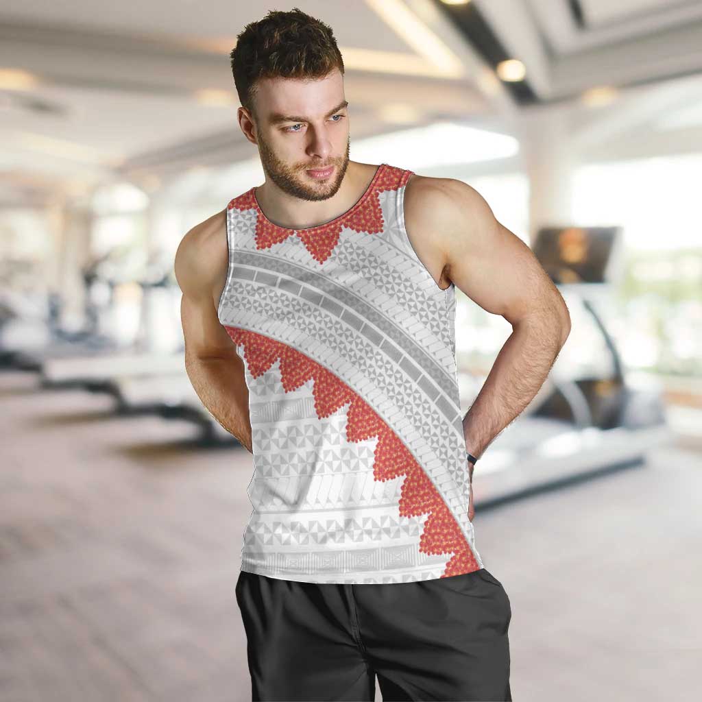 Tonga White Sunday Men Tank Top Heilala Flowers Tongan Ngatu Pattern