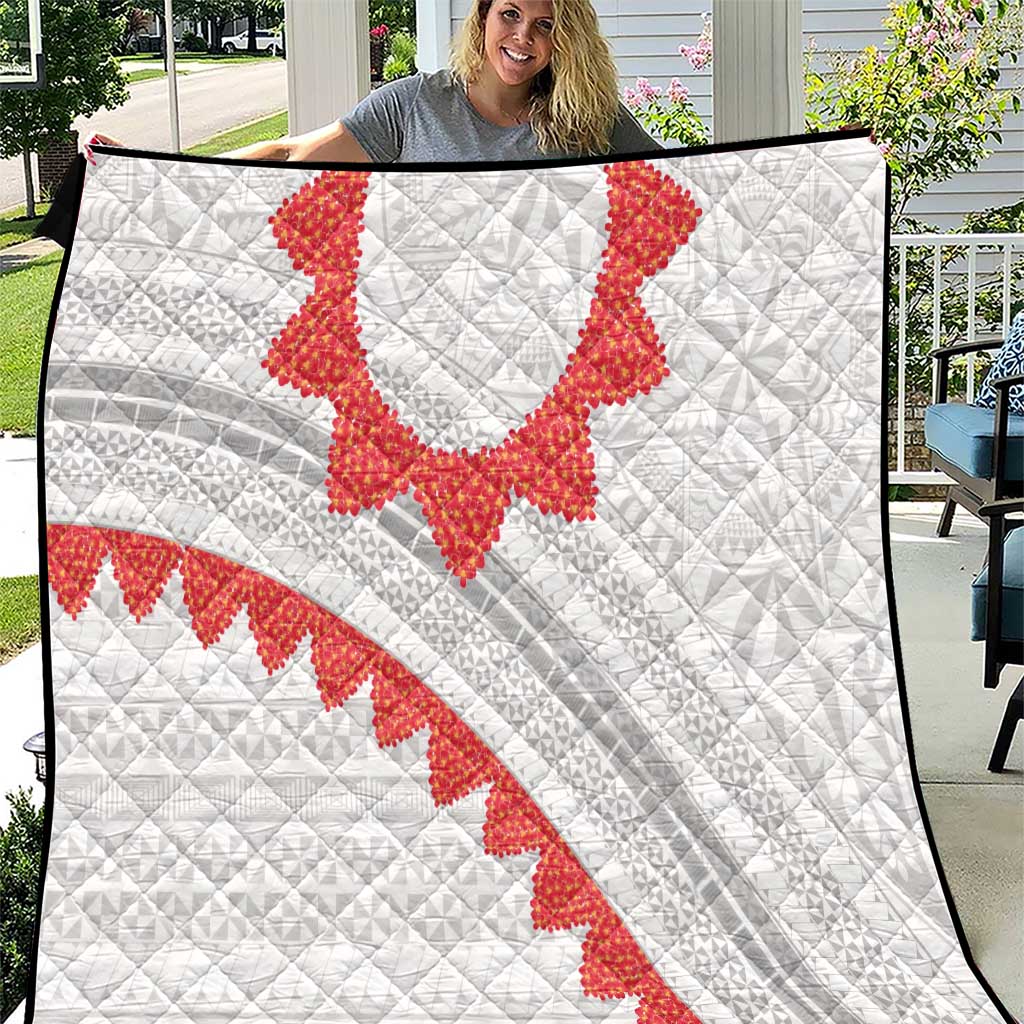 Tonga White Sunday Quilt Heilala Flowers Tongan Ngatu Pattern