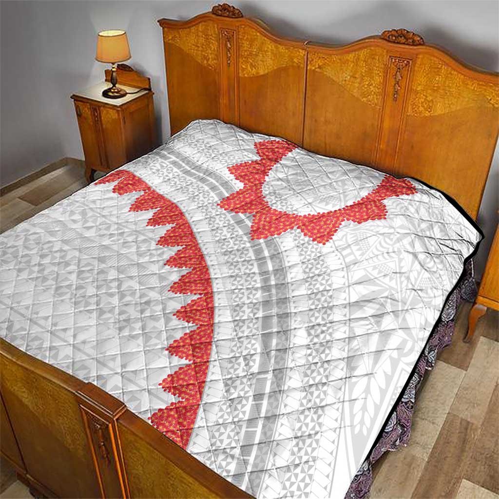 Tonga White Sunday Quilt Heilala Flowers Tongan Ngatu Pattern