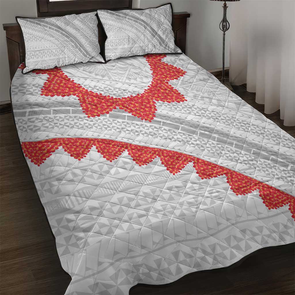 Tonga White Sunday Quilt Bed Set Heilala Flowers Tongan Ngatu Pattern LT14 White - Polynesian Pride