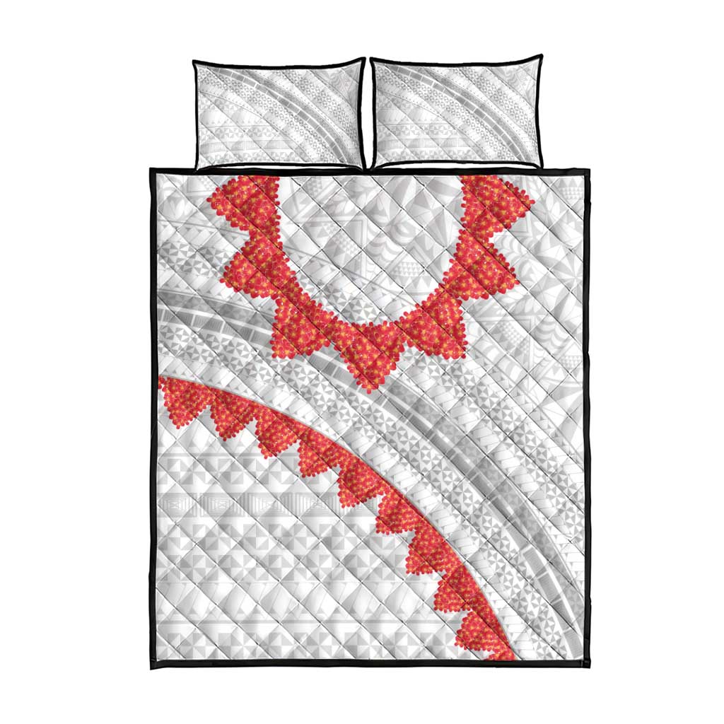 Tonga White Sunday Quilt Bed Set Heilala Flowers Tongan Ngatu Pattern LT14 - Polynesian Pride