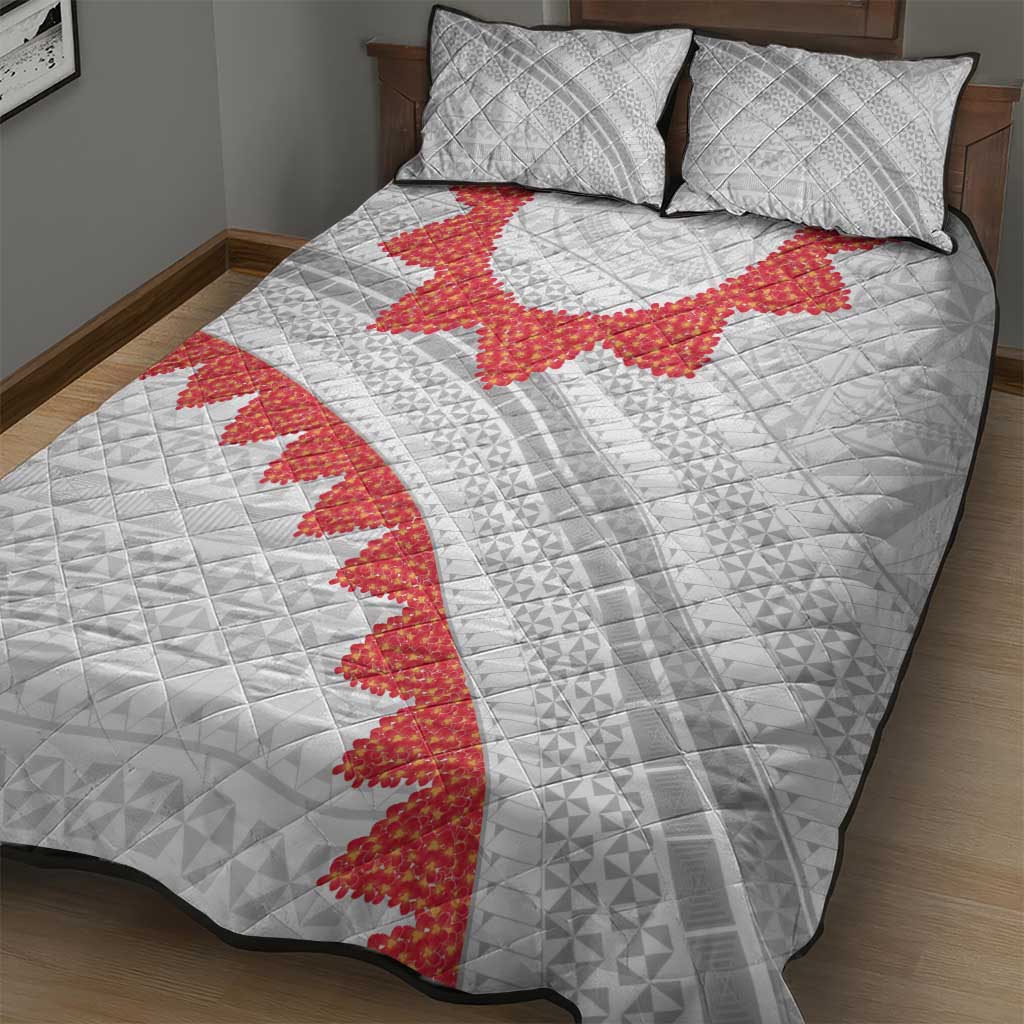 Tonga White Sunday Quilt Bed Set Heilala Flowers Tongan Ngatu Pattern LT14 - Polynesian Pride