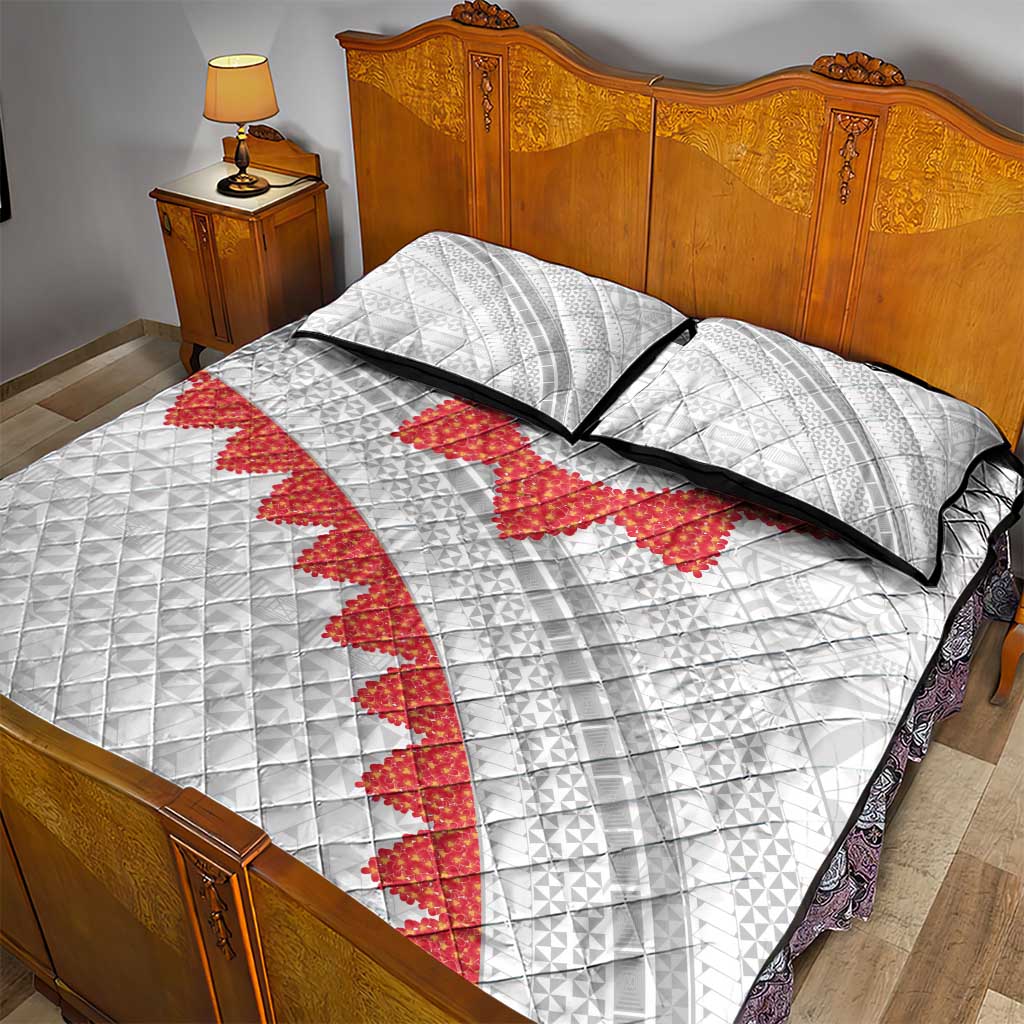 Tonga White Sunday Quilt Bed Set Heilala Flowers Tongan Ngatu Pattern LT14 - Polynesian Pride