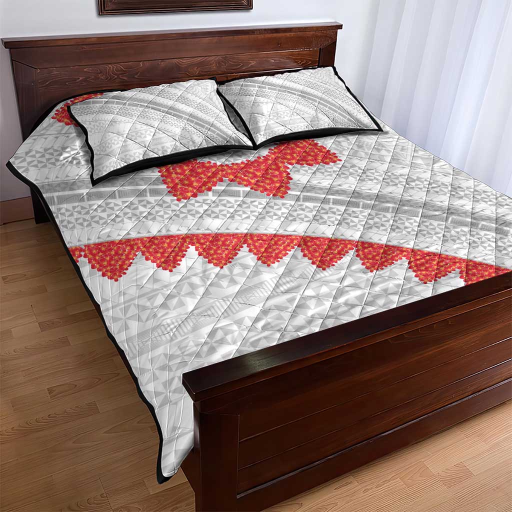 Tonga White Sunday Quilt Bed Set Heilala Flowers Tongan Ngatu Pattern LT14 - Polynesian Pride