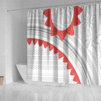 Tonga White Sunday Shower Curtain Heilala Flowers Tongan Ngatu Pattern