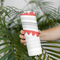 Tonga White Sunday Skinny Tumbler Heilala Flowers Tongan Ngatu Pattern